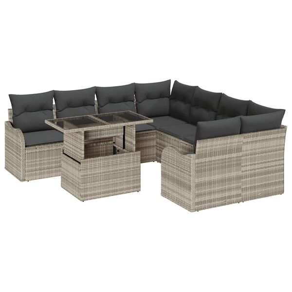 vidaXL Set de canapele pentru grădină 9 pcs Gri deschis Rattan poli