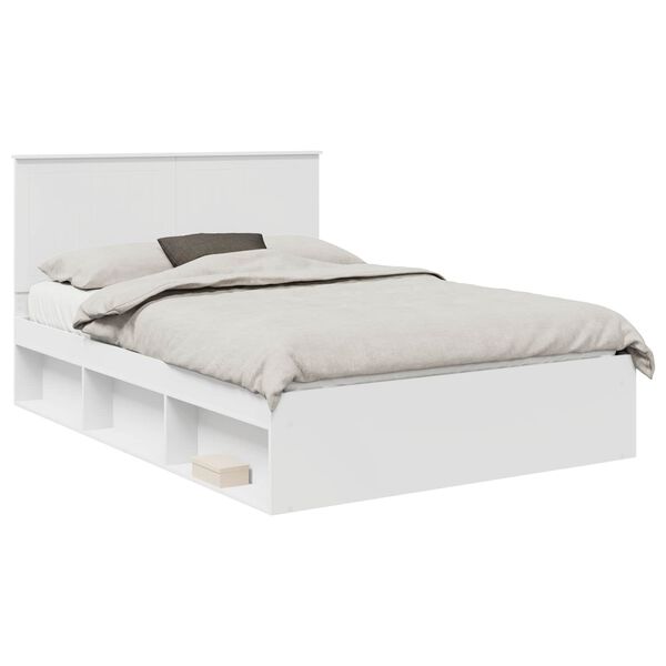 vidaXL Cadru de pat cu headboard Alb 140 x 190 cm Lemn de pin masiv