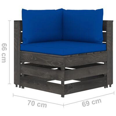 vidaXL Canapea de grădină cu 3 locuri, cu perne, gri, lemn tratat