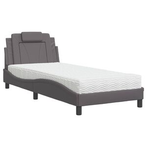 vidaXL Pat, Viana, cu saltea, gri, 80x200 cm, piele ecologică