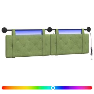 vidaXL Tăblie de pat suspendată Cu lumină LED Verde deschis Catifea