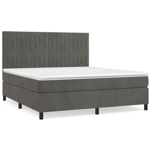 vidaXL Pat box spring cu saltea, gri &icirc;nchis, 180x200 cm, catifea