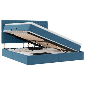 vidaXL Pat cu saltea și LED Albastru &icirc;nchis 160 x 200 cm Catifea