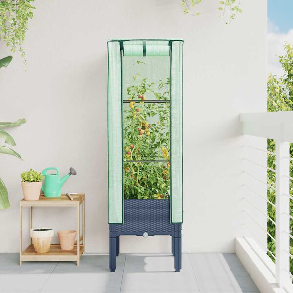 vidaXL Strat &icirc;nălțat cu husă de seră, aspect ratan, 40x40x140 cm