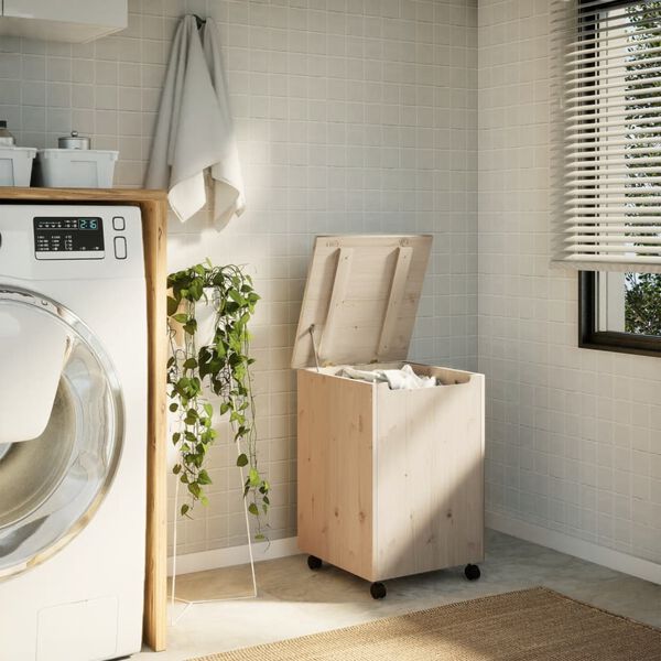 vidaXL Coș de rufe cu roți „RANA”, 45x45x64 cm, lemn masiv de pin