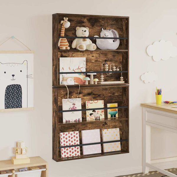 vidaXL Raft pentru reviste 2 pcs Stejar fumuriu 80 x 12 x 70 cm