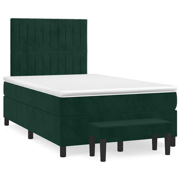 vidaXL Pat box spring cu saltea, verde &icirc;nchis, 120x190 cm, catifea