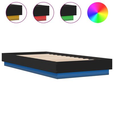 vidaXL Cadru de pat cu lumini LED, negru, 100x200 cm