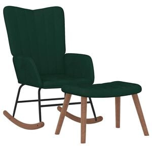 vidaXL Scaun balansoar cu taburet, verde &icirc;nchis, catifea