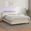 vidaXL Pat cu arcuri, cu saltea & LED, crem, 140x190 cm, piele eco
