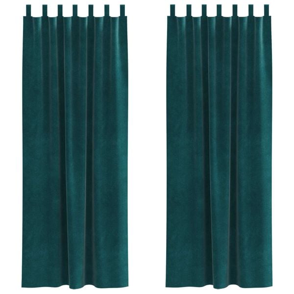 vidaXL Perdele opace 2 pcs Verde &icirc;nchis 140 x 245 cm Catifea