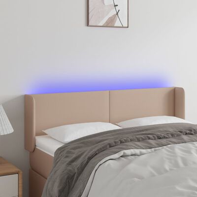 vidaXL Tăblie de pat cu LED cappuccino 147x16x78/88 cm piele ecologică