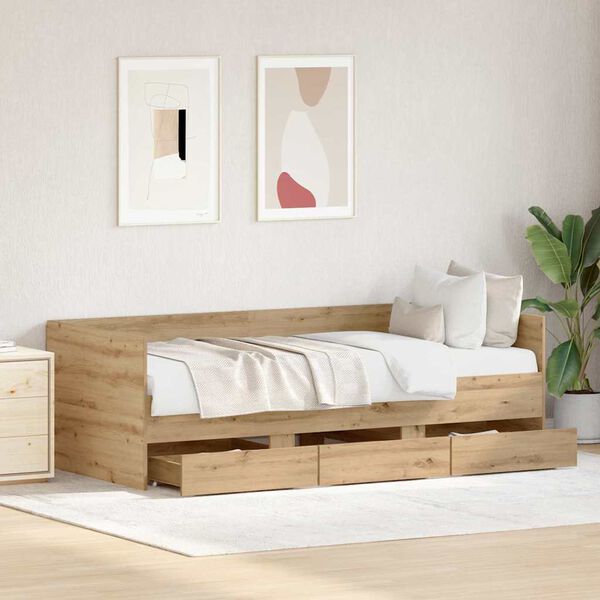 vidaXL Daybed cu headboard Stejar Artizanal 90 x 200 cm Lemn compozit
