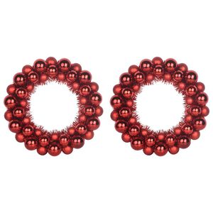 vidaXL Coronite cu bile de Craciun 2 buc. Roșu 33 x 33 x 7 cm LED-uri