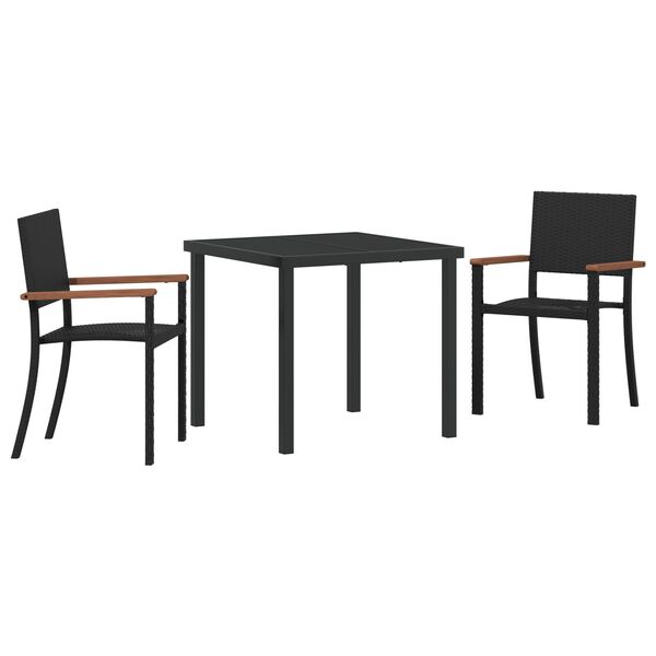 vidaXL Set de masă pentru grădină 3 pcs Negru Rattan poli