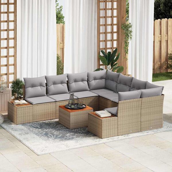 vidaXL Set de canapele pentru grădină cu pernă 9 pcs Bej Rattan poli