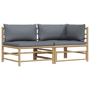 vidaXL Set mobilier de grădină cu perne gri &icirc;nchis, 2 piese, bambus