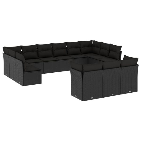 vidaXL Set mobilier de grădină cu perne, 13 piese, negru, poliratan