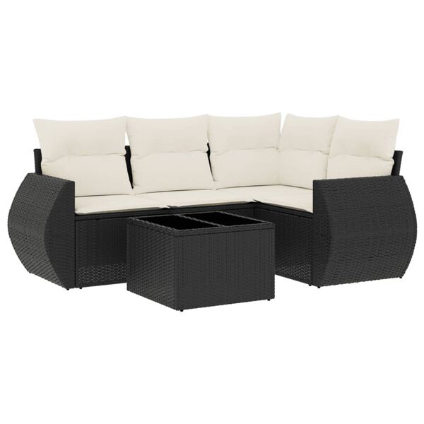 vidaXL Set mobilier de grădină cu perne, 5 piese, negru, poliratan