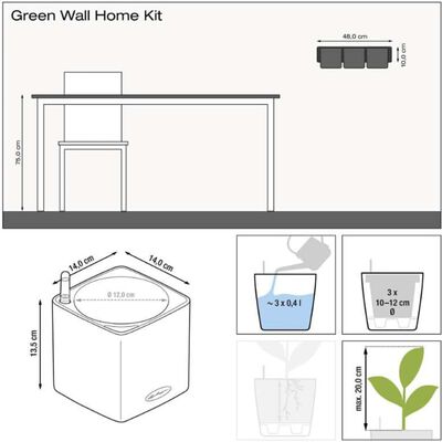 LECHUZA Jardiniere Green Wall Home Kit, 3 buc., antracit lucios