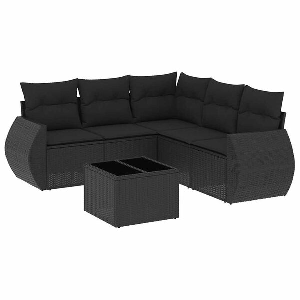 vidaXL Set mobilier de grădină cu perne, 6 piese, negru, poliratan