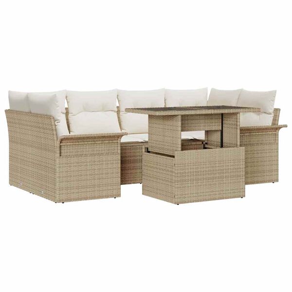 vidaXL Set de canapele pentru grădină cu pernă 7 pcs Bej Poli Rattan