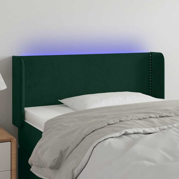vidaXL Tăblie de pat cu LED, verde &icirc;nchis, 93x16x78/88 cm, catifea