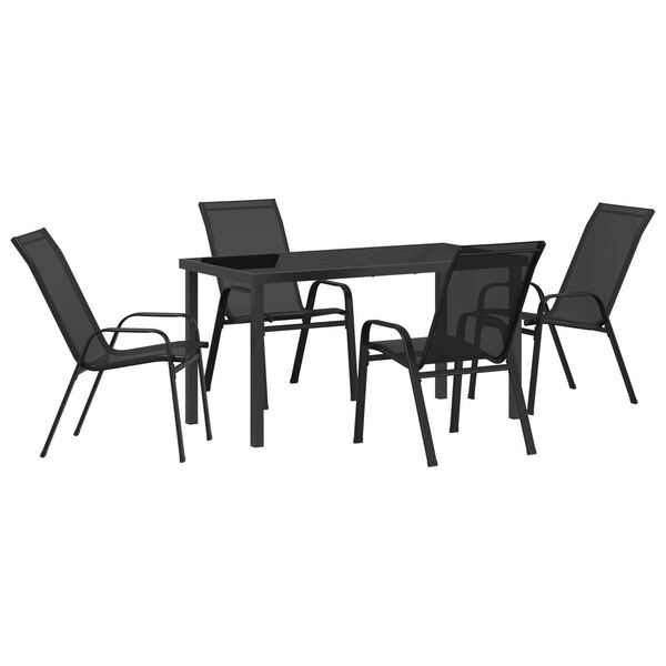 vidaXL Set de masă pentru grădină 5 pcs Negru Oțel acoperit cu pulbere