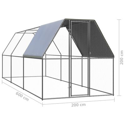vidaXL Coteț de exterior pentru păsări, 2x6x2 m, oțel zincat