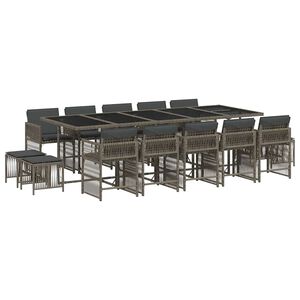 vidaXL Set mobilier de grădină cu perne, 15 piese, gri, poliratan