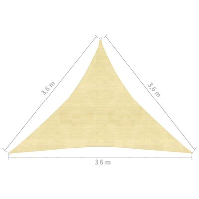 vidaXL Pânză parasolar din HDPE, triunghiulară 3,6 x 3,6 x 3,6 m, bej