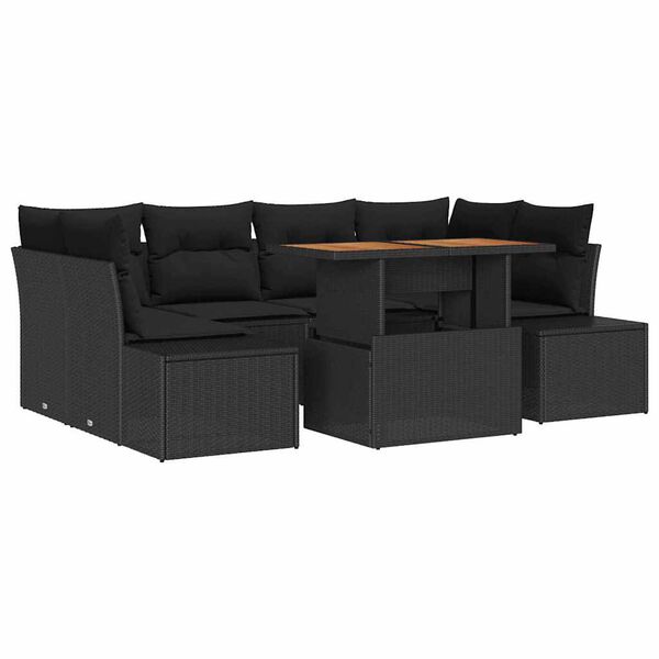 vidaXL Set de masă pentru grădină cu pernă Manual 7 pcs Negru și Maro
