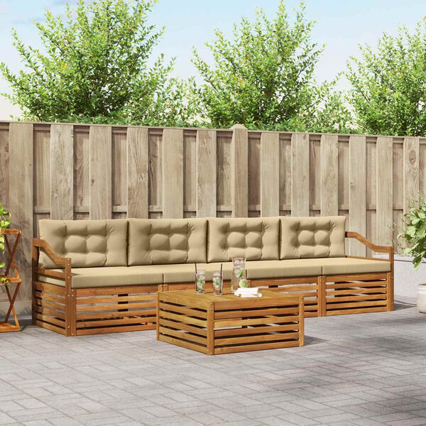 vidaXL Set de canapele de exterior cu pernă 5 pcs Natural și Bej