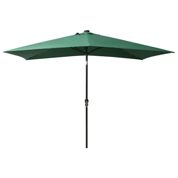 vidaXL Umbrelă de soare cu stâlp din oțel & LED-uri, verde, 2x3 m