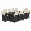 vidaXL Set bistro de grădină, 11 piese, cu perne, negru, poliratan