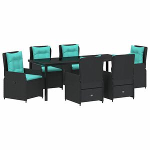 vidaXL Set de masă pentru grădină 7 pcs Negru Rattan poli