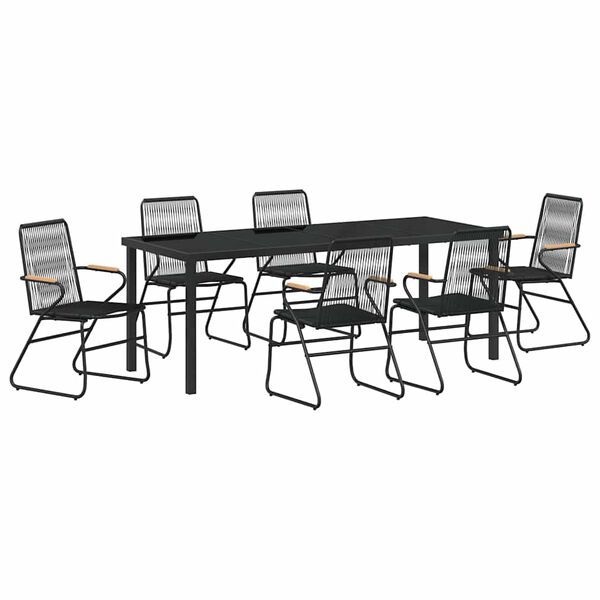 vidaXL Set de masă pentru grădină 7 pcs Negru