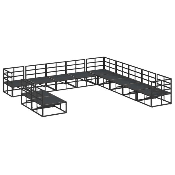 vidaXL Set de canapele pentru grădină cu pernă 11 pcs Negru Aluminiu