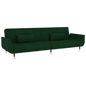 vidaXL Canapea extensibilă cu 2 locuri, 2 perne, verde &icirc;nchis, catifea