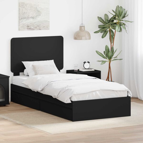 vidaXL Pat cu storage cu headboard Negru 100 x 200 cm Lemn compozit