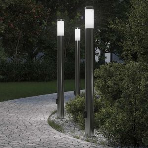 vidaXL St&acirc;lpi iluminatori cu priză, 3 buc., 110 cm, oțel inoxidabil, IP44
