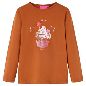 vidaXL Tricou pentru copii cu m&acirc;neci lungi, coniac, 104