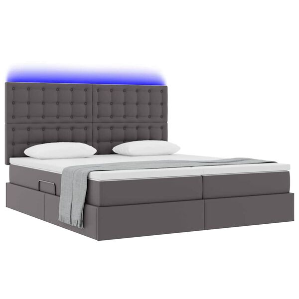 vidaXL Pat cu saltea și LED Gri 180 x 200 cm Piele artificială
