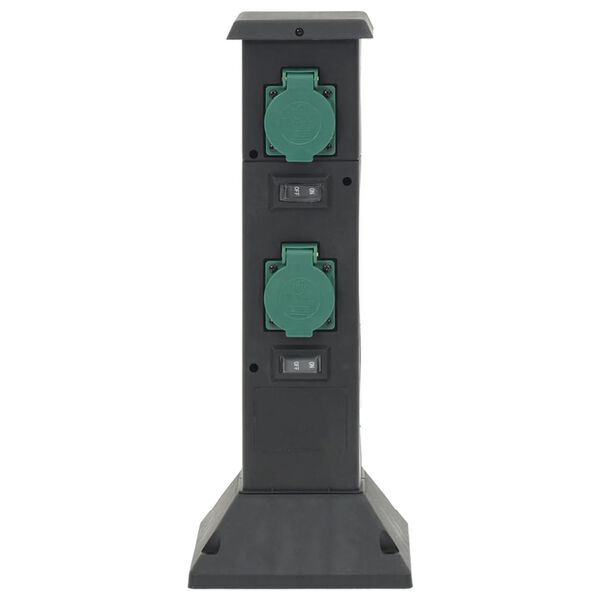 vidaXL Coloană priză de exterior cu 4 căi, negru/verde, 16x16x39,5 cm