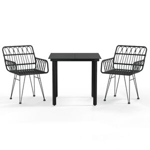 vidaXL Set mobilier de grădină, 3 piese, negru, poliratan