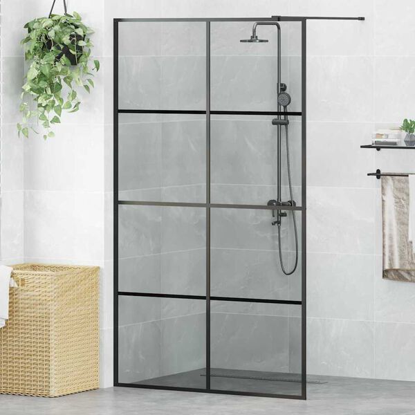 vidaXL Zid de duș walk-in Negru 115 x 195 cm sticlă securizată