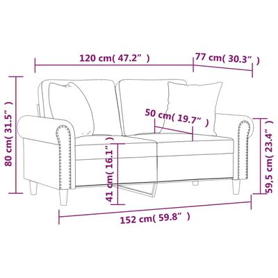 vidaXL Canapea cu 2 locuri cu perne&pernuțe gri închis 120 cm, catifea