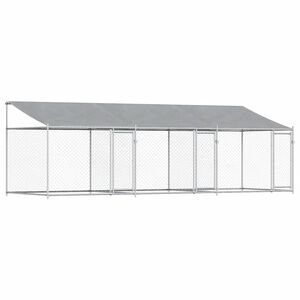 vidaXL Cușcă c&acirc;ini cu acoperiș și uși, gri, 6x2x2 m, oțel galvanizat