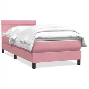 vidaXL Pat box spring cu saltea, roz, 90x210 cm, catifea