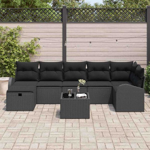 vidaXL Set de canapele pentru grădină cu pernă 8 pcs Negru Rattan poli